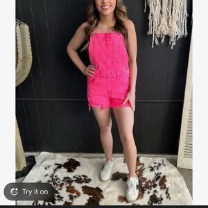 Women's Pink Denim Overalls